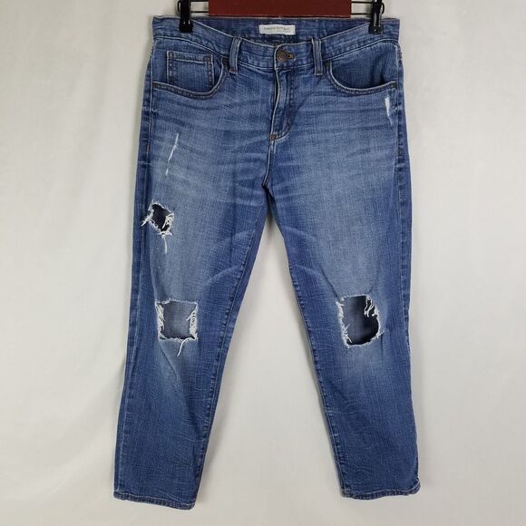 Banana‎ Republic Jeans Womens 26 Petite Blue Low Rise Boyfriend Distressed Denim - Picture 1 of 16